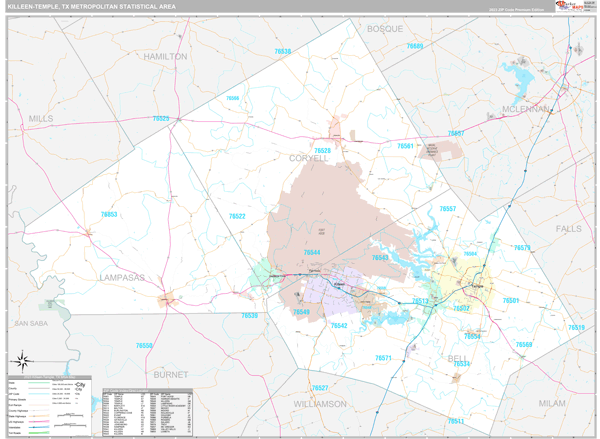 Killeen-Temple, TX Metro Area Zip Code Map